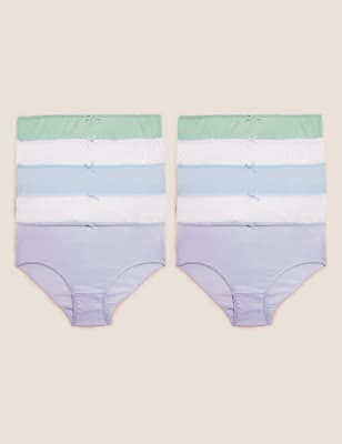 Marks And Spencer Girls M&S Collection 10pk Pure Cotton Spotty & Plain Knickers (2-14 Yrs) - Pale Lilac, Pale Lilac