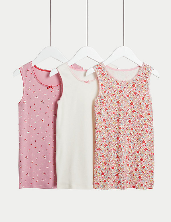 3pk Pure Cotton Floral Vests (2-14 Yrs) - CH