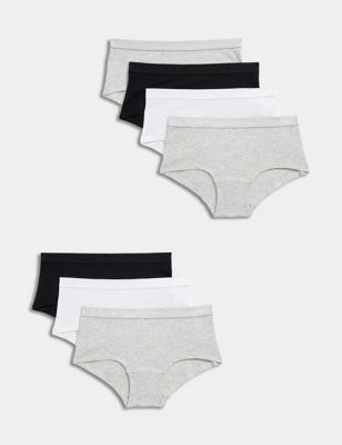 M&S Girls 7pk Cotton Rich Assorted Shorts (5-16 Yrs) - 6-7 Y - Grey Mix, Grey Mix