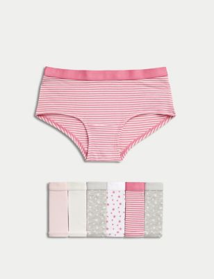 M&S Girls 7pk Cotton with Stretch Patterned Shorts (5-16 Yrs) - 6-7 Y - Pink Mix, Pink Mix