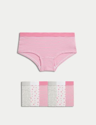 M&S Girls 7pk Cotton Rich Stripes & Stars Shorts (5-16 Yrs) - 8-9 Y - Pink Mix, Pink Mix