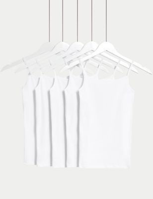 M&S Girls 5pk Cotton Rich Camis (5-14 Years) - 5-6 Y - White, White