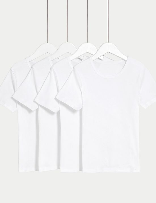 4pk Pure Cotton Short Sleeve Vests (2-16 Yrs)