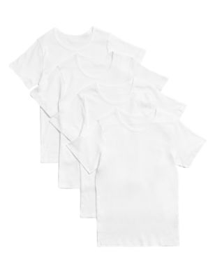M&S Boys 4pk Pure Cotton Short Sleeve Vests (2-16 Yrs)
