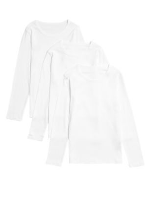 M&S Boys 3pk Pure Cotton Long Sleeve Vests (2-16 Yrs)