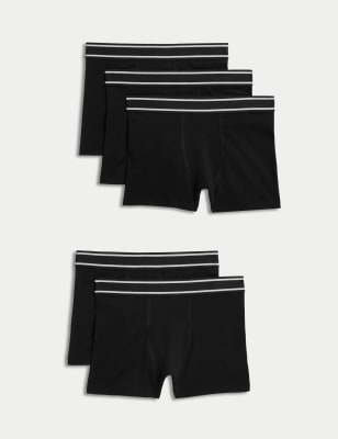 M&S Boy's 5pk Cotton with Stretch Trunks (5-16 Yrs) - 5-6 Y - Black, Black