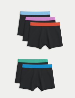 M&S Boys 5pk Cotton Rich Coloured Waistband Trunks (5-16 Yrs) - 5-6 Y - Black Mix, Black Mix