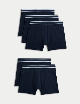 M&S Boys 5pk Cotton with Stretch Trunks (5-16 Years) - 6-7 Y - Navy, Navy