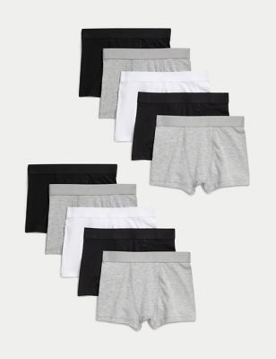M&S Boy's 10pk Cotton With Stretch Trunks (5-16 Yrs) - 7-8 Y - Black, Black