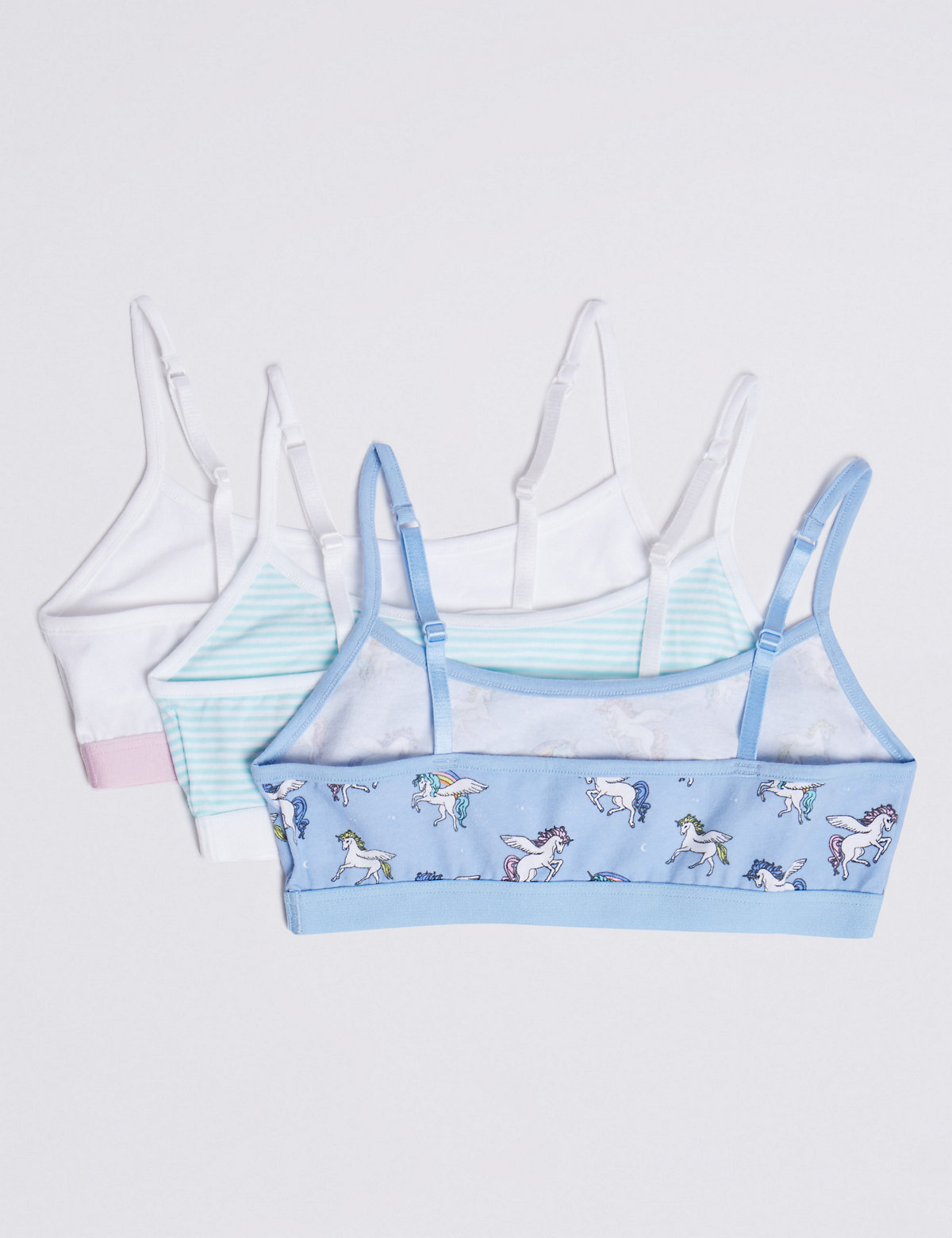 3 Pack Cotton with Stretch Unicorn Cropped Tops
