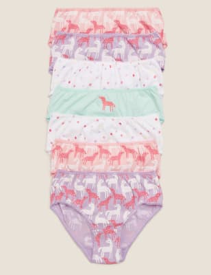 

M&S Collection 7er-Pack Slips aus reiner Baumwolle mit Einhornmuster (1-16 Jahre) - Lilac Mix, Lilac Mix