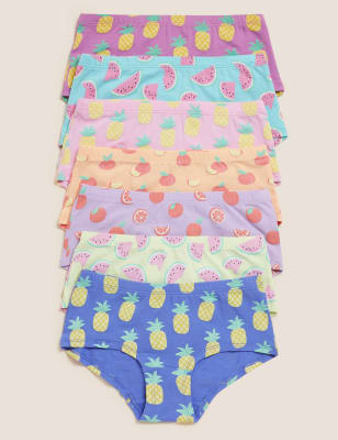 

M&S Collection Pack de 7 braguitas culotte de algodón con estampado de frutas (2-16 años) - Multi, Multi
