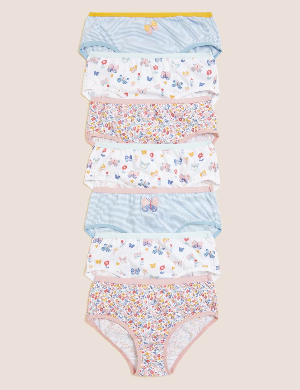 7pk Pure Cotton Butterfly Knickers (2-14 Yrs)