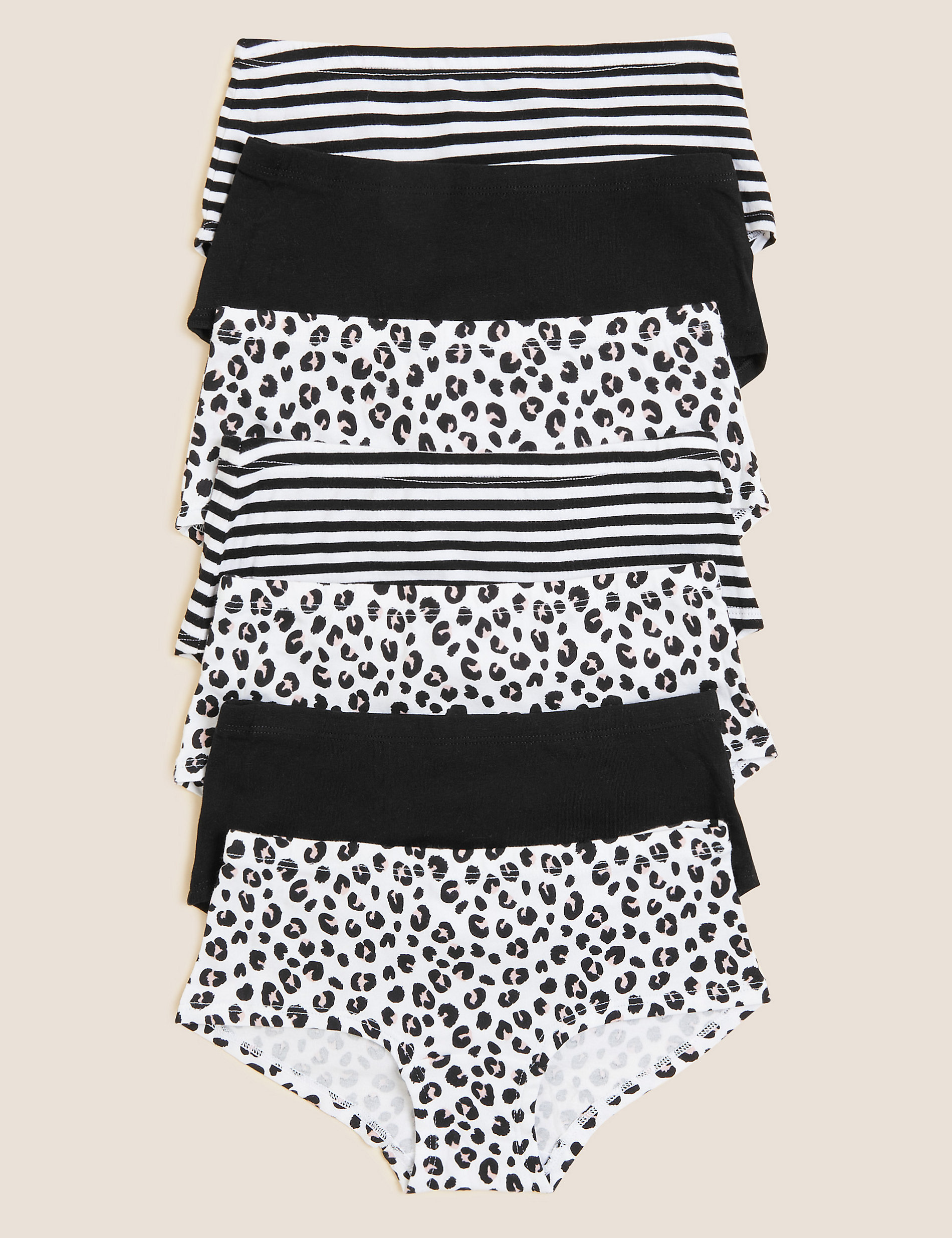 7pk Cotton Rich Leopard & Striped Shorts (5-16 Yrs)