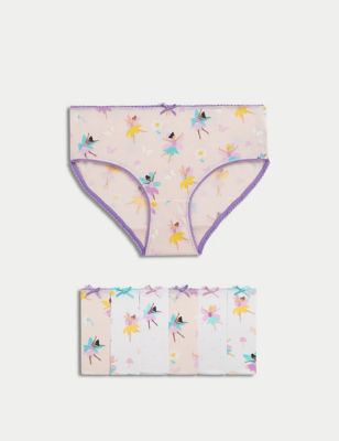 M&S Girls 7pk Pure Cotton Flower Fairies Knickers (18 Mths-12 Yrs) - 3-4 Y - Pink Mix, Pink Mix