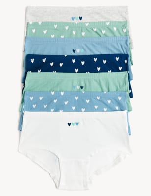 

Girls M&S Collection 7pk Cotton with Stretch Heart Print Shorts (5-16 Yrs) - Blue Mix, Blue Mix