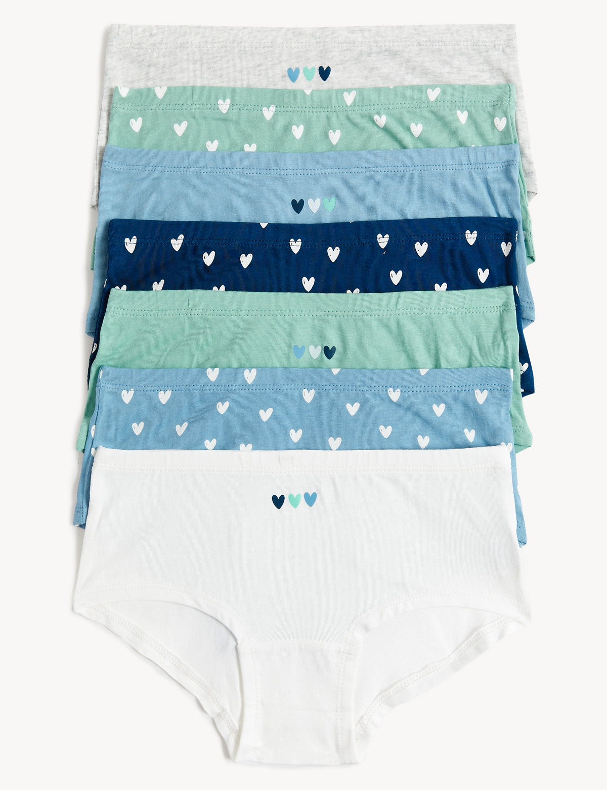 7pk Cotton with Stretch Heart Print Shorts