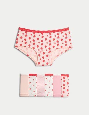 M&S Girls 7pk Cotton with Stretch Shorts (5-16 Yrs) - 6-7 Y - Pink Mix, Pink Mix
