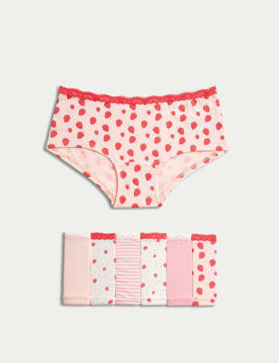 M&S Girl's 7pk Cotton with Stretch Shorts (5-16 Yrs) - 7-8 Y - Pink Mix, Pink Mix