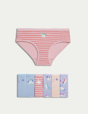 M&S Girls 7pk Pure Cotton Unicorn Knickers (2-12 Yrs) - 3-4 Y - Lilac Mix, Lilac Mix