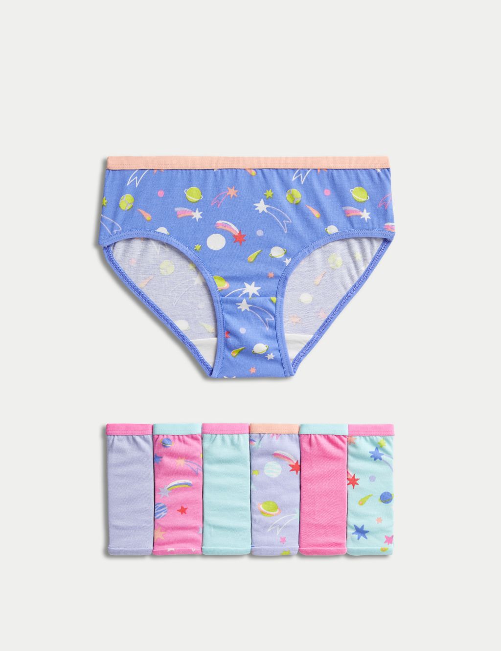 6pk Pure Cotton Space Print Knickers (2-12 Yrs) image 1