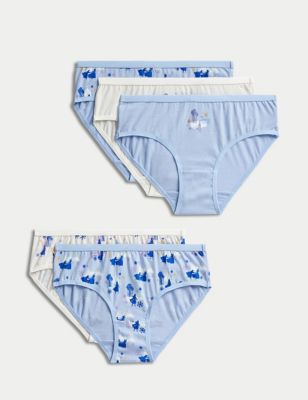 M&S Girls 5pk Pure Cotton Frozen Knickers (2-10 Yrs) - 7-8 Y - Blue Mix, Blue Mix