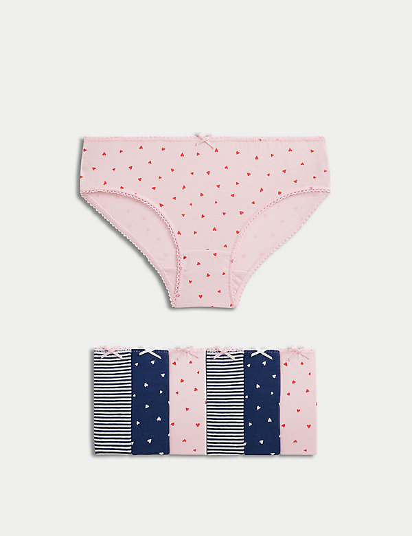 7pk Cotton Rich Stripes & Hearts Knickers (2-12 Yrs) - US