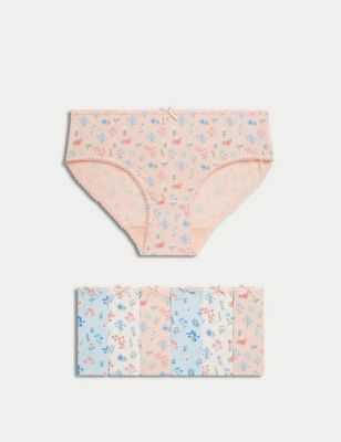 M&S Girls 7pk Cotton Rich Floral Knickers (2-12 Yrs) - 6-7 Y - Multi, Multi