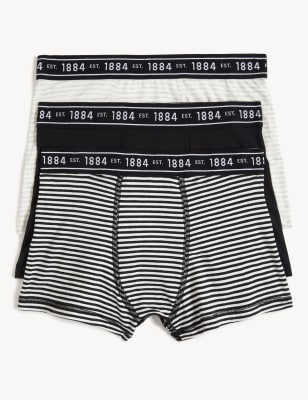 3pk Cotton Rich Striped & Plain Trunks (6-16 Yrs)