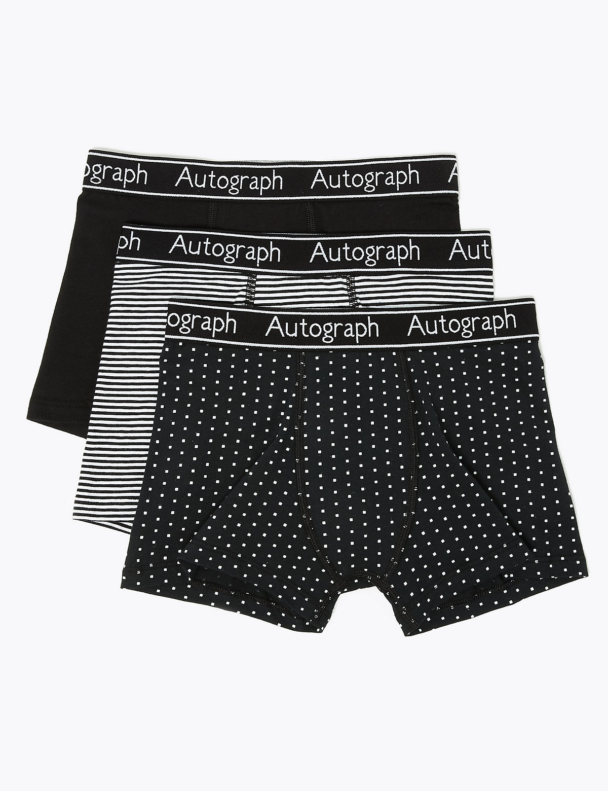 3 Pack Cotton with Lycra® Mono Print Trunks (6-16 Yrs)