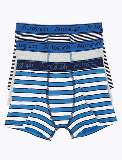 3 Pack Cotton with Lycra® Striped Trunks (6-16 Yrs)