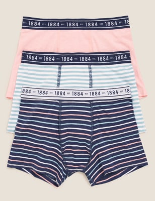 

Boys M&S Collection 3pk Cotton Rich with Stretch Striped Trunks (6-16 Yrs) - Navy Mix, Navy Mix