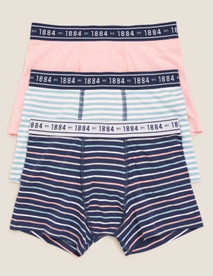 

Boys M&S Collection 3pk Cotton Rich with Stretch Striped Trunks (6-16 Yrs) - Navy Mix, Navy Mix