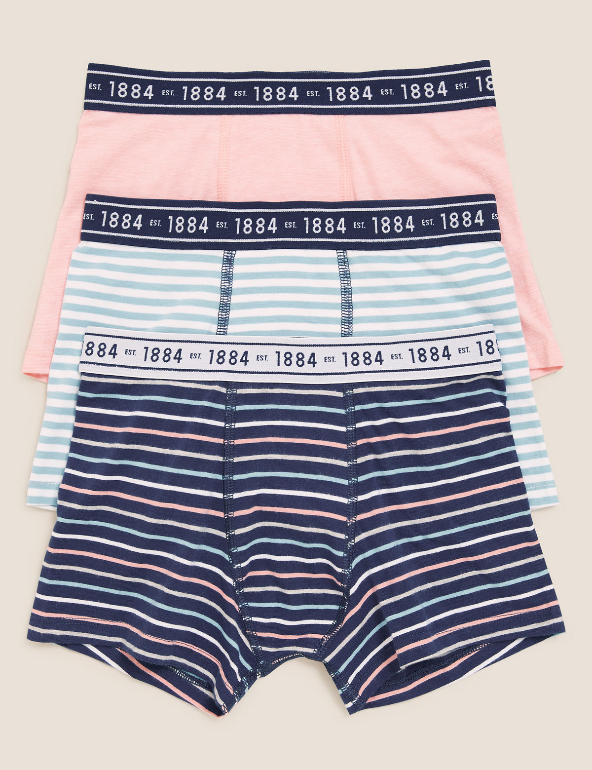 3pk Cotton Rich with Stretch Striped Trunks (6-16 Yrs)