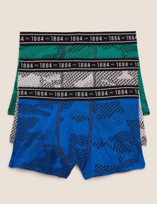 Lot de 3 boxers en coton extensible à motif camouflage (du 6 au 16 ans) - Cobalt