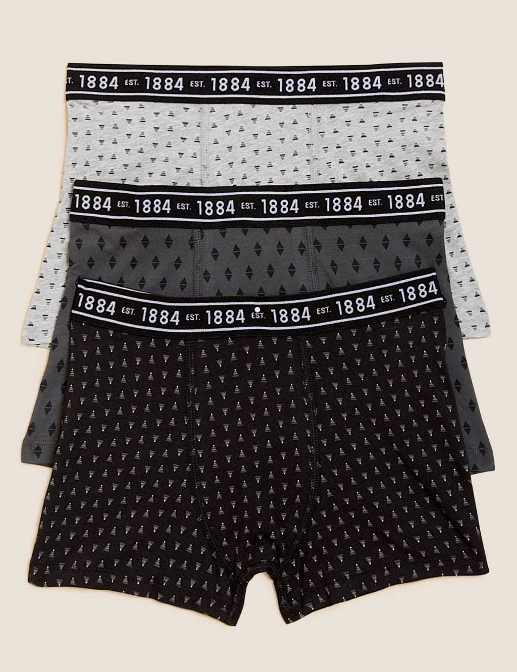 3pk Cotton with Stretch Printed Trunks