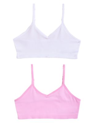 Girls M&S Collection 2pk Seamfree Ribbed Crop Tops (9-16 Yrs) - Rose Pink