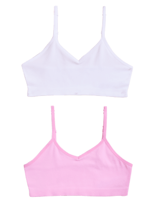 Girls M&S Collection 2pk Seamfree Ribbed Crop Tops (9-16 Yrs) - Rose Pink