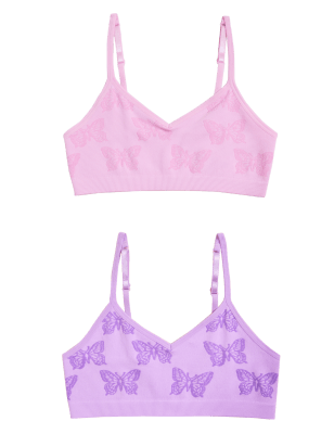 

Girls M&S Collection 2pk Seamfree Butterfly Crop Tops (9-16 Yrs) - Pink Mix, Pink Mix