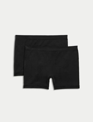 M&S Girls 2pk Shorts (6-16 Yrs) - 6-8Y - Black, Black