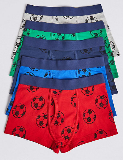5 Pack Cotton with Stretch Football Trunks (18 Months - 12 Years)