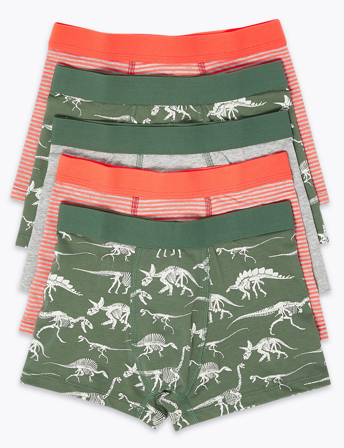 5 Pack Cotton with Stretch Dinosaur Trunks (2-16 Yrs)