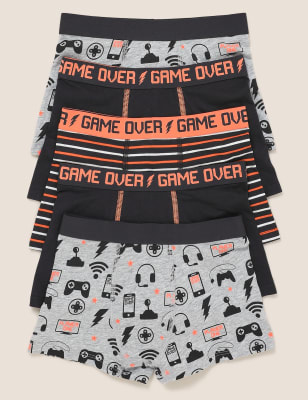 

Boys M&S Collection 5pk Cotton Rich with Stretch Game Print Trunks (2-16 Yrs) - Orange Mix, Orange Mix