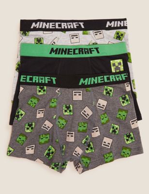 Lot de 3 boxers en coton extensible à motif Minecraft™ (du 2 au 16 ans) - Black Mix