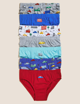 

M&S Collection Pack de 7 calzoncillos con estampado de medios de transporte 100% algodón (18 meses-7 años) - Blue Mix, Blue Mix
