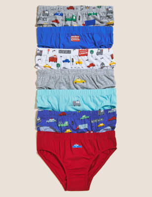 7pk Pure Cotton Transport Print Briefs (18 Mths - 7 Yrs)