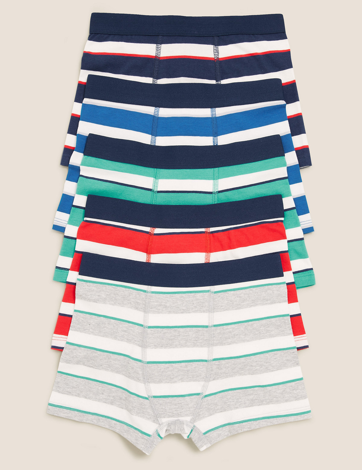5pk Cotton Rich with Stretch Striped Trunks (2-16 Yrs)