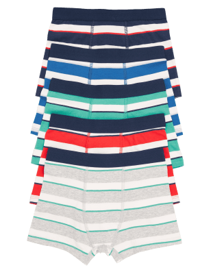 M&S Boys 5pk Cotton Rich with Stretch Striped Trunks (2-16 Yrs)