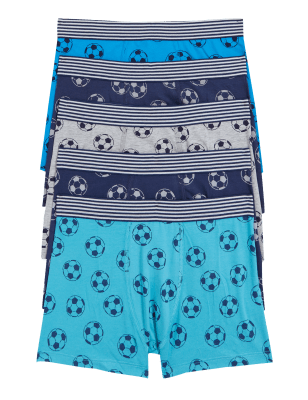 

Boys M&S Collection 5pk Cotton Rich Football Trunks (5-16 Yrs) - Blue Mix, Blue Mix