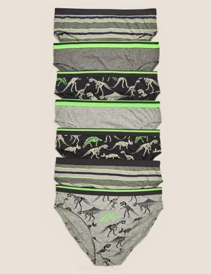 Lot de 7 slips en coton extensible à motif dinosaure (du 2 au 16 ans) - Grey Mix